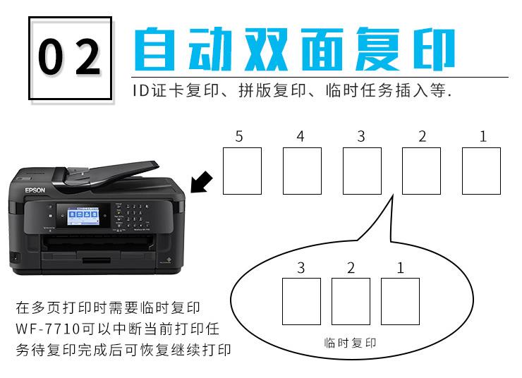 爱普生wf7710彩色A3打印机复印一体机喷墨扫描双面连供办公7610